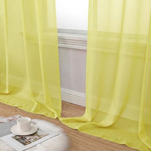 Sheer Curtains 84 Inches Long 2 Panels Set for Bedroom Living Room (Lemon / 42"W x 84"L (Pack of 2))