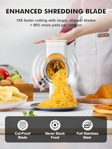 Upgraded Cheese Grater Shredder Hand Crank (White / 4 BLADES)