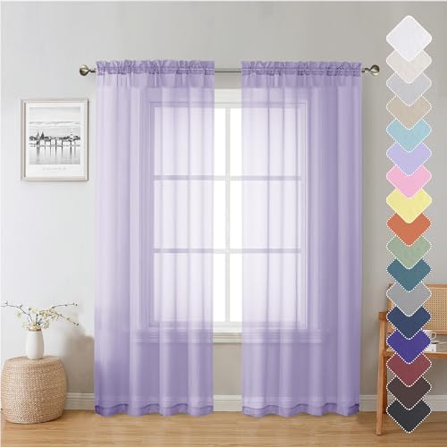 72 Inch Light Purple Sheer Curtains & Panels Set of 2 (Lavender / 40"W x 72"L (Pack of 2))