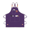 Chef Apron for Men Women Canvas Aprons with 3 Pockets Cross Back Resistant Work Apron for Cooking Grilling Baking BBQ Barber Kitchen (Purple)