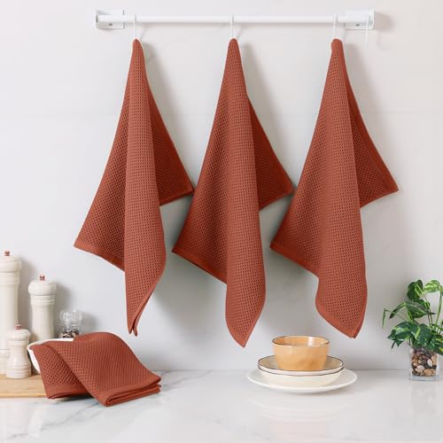 100% Cotton Oversized Waffle Weave Kitchen Towels 8 (Rust / 20 X 28 - 8 Pack)