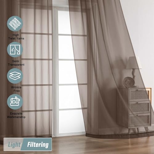 Chocolate Sheer Curtains for Window 96 Inches Long 2 Panels Set (42"W x 96"L (Pack of 2) / Chocolate)