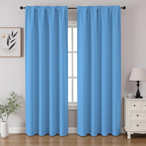 Light Blue Blackout Curtains 90 inch Length 2 Panels Set (Light Blue / 52"W x 90"L (Pack of 2))
