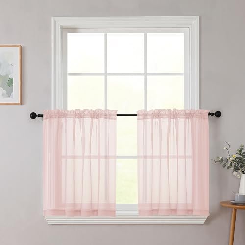 Kitchen Curtains 24 Inch Length Tier 2 Pieces (Blush / 42"W x 24"L (Pack of 2))
