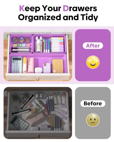 10 Pack Large Size Plastic Drawer Organizers Set (Purple)