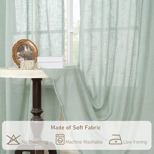 Light Sage Linen Curtains 45 Inches Long for Bedroom 2 Panels (52"W x 45"L (Pack of 2) / Light Sage)
