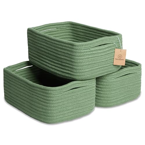 11.8"x8"x4.5” Rectangle Storage Baskets for Shelves 3 Pack (Green / 11.8" x 8" x 4.5")