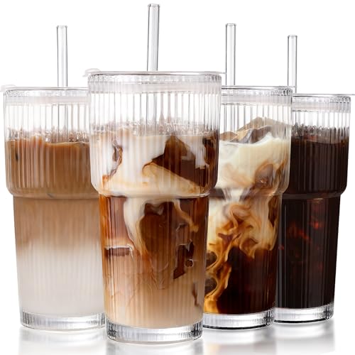 20oz Ribbed Iced Coffee Cups with Lids (Ribbed)