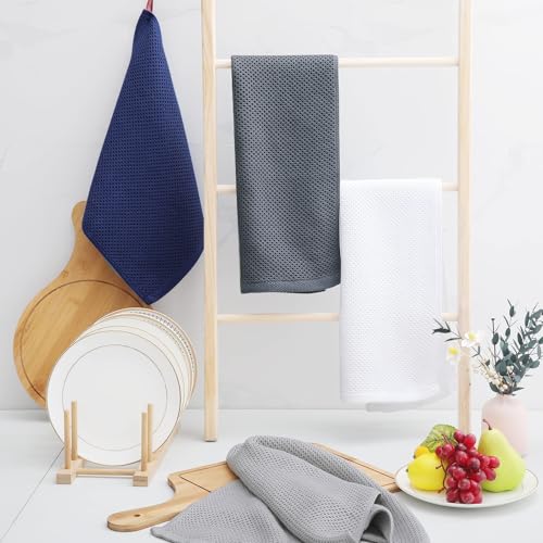 100% Cotton Waffle Weave Kitchen Dish Towels 18 (Light Gray / 13 X 28 - 18 Pack)