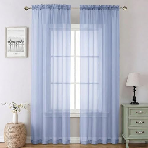 Denim Blue Sheer Curtains 90 Inches Long 2 Panels (Denim Blue / 42"W x 90"L (Pack of 2))