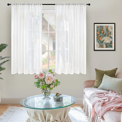 White Linen Curtains 54 Inch Length for Living Room (White / 42"W x 54"L (Pack of 2))