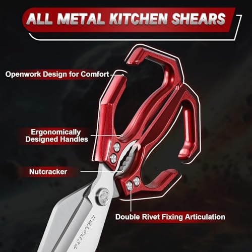 Kitchen Shears Set for Food with Sharp Bone (Bright Red)