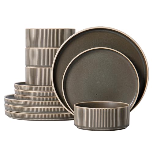 Stoneware Dinnerware Sets for 4 (Matte Green / 4-Set(12pcs))