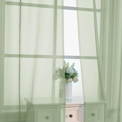 Light Green Sheer Curtains 90 Inches Long 2 Panels (Light Green / 42"W x 90"L (Pack of 2))