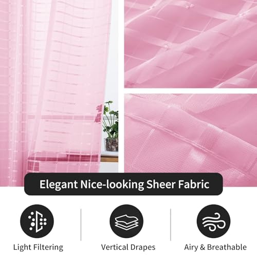Check Sheer Curtains 108 Inches 2 Panels Set (Check - Pink / 52"W x 108"L (Pack of 2))