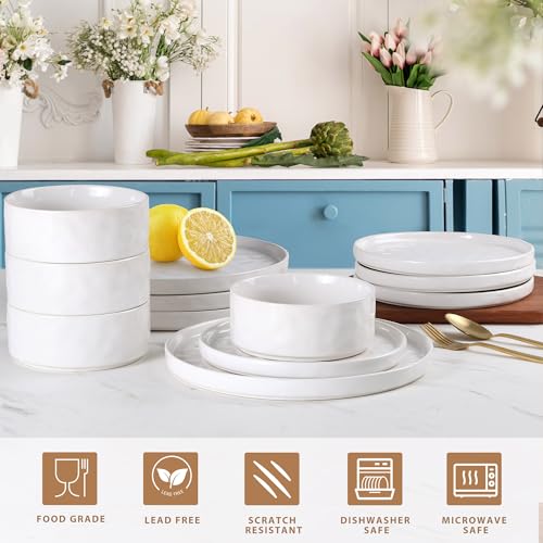 12 Pieces Stoneware Dinnerware Set (12-Piece / Polar White)