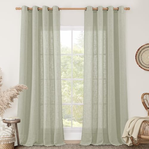 96 Inch Long Sheer Linen Curtains for Living Room 2 Panels (52"W x 96"L (Pack of 2) / Sage Grey)