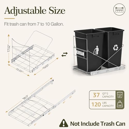 Double Pull Out Trash Can Under Cabinet with Handle (Silver / Double)