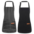 2 Pack Stripes Kid's Apron with 2 Pockets (45x50cm / Black Wide Stripes, Solid Black)