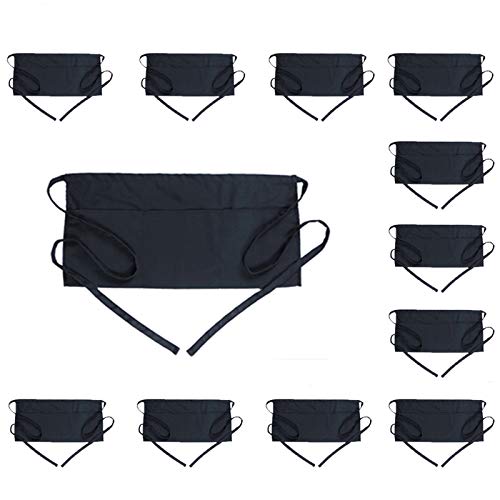 Waist Apron with 3 Pockets 12 Pack (12 Pack Black)