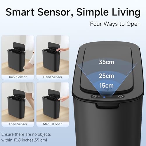 Automatic Small Bathroom Trash Can with Lid (Black)