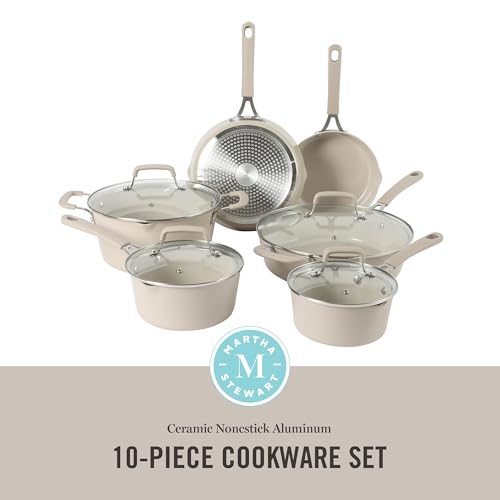 Heathland Premium Nonstick PFA Free Ceramic Interior 10 (10-Piece Cookware Set / Taupe)