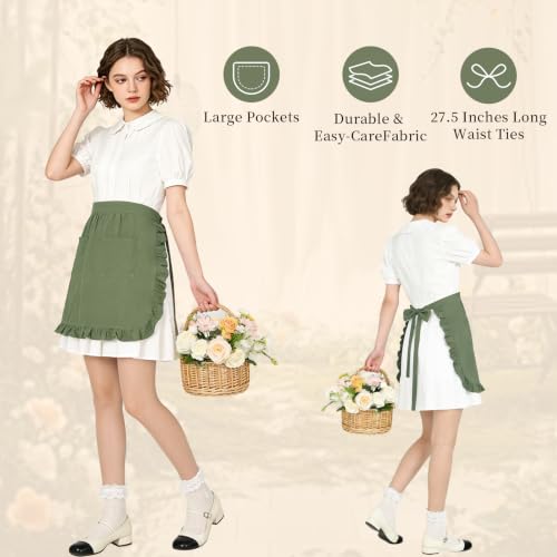 Vintage Maid Apron for Women with Pockets (Green)