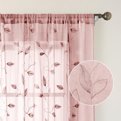 Blush Pink Sheer Curtains Floral Embroidered (52"W x 84"L (Pack of 2) / Blush Pink)