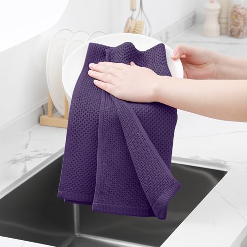 100% Cotton Waffle Weave Kitchen Dish Towels 6 (Eggplant / 13 X 28 - 6 Pack)