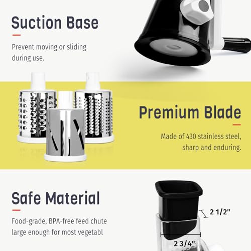 Rotary Cheese Grater for Kitchen (3 blades / Black)