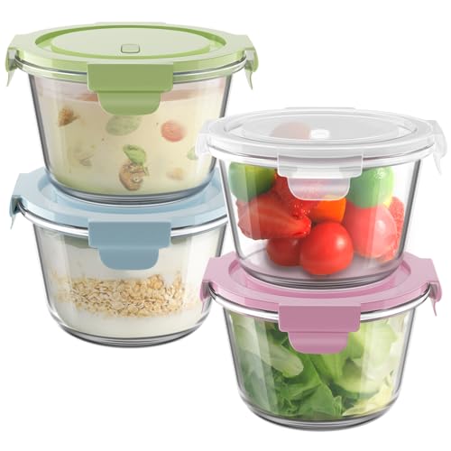 2Cup 16oz Glass Food Storage Containers with Lids (Multicolor+Clear / 16oz)