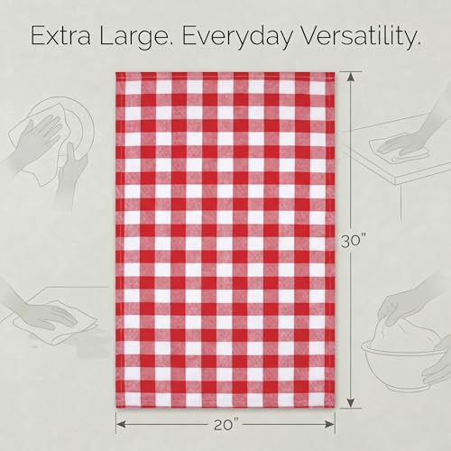 Kitchen Towels Cotton Dish Towels 20”x30” (20" x 30" (Set of 6) / 019 Red/White - Check)