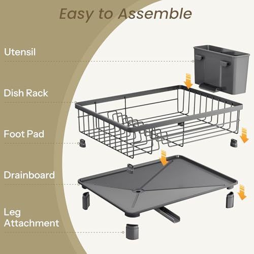 Dish Drying Rack for Small Kitchen Counter (Gray / 11" W x 15" L)