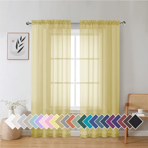 Yellow Sheer Curtains 72 Inches Long 2 Panels Set (42"W x 72"L (Pack of 2) / Yellow)
