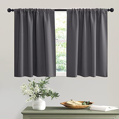 Short Grey Blackout Curtains for Small Bedroom Kitchen Cafe Window (Grey / 42"W x 36"L (Pack of 2))