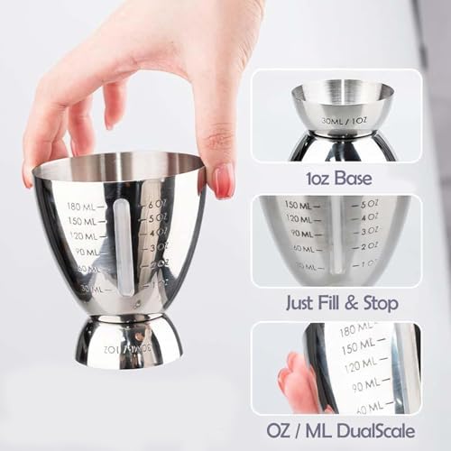 Stainless Steel Cocktail Jigger with OZ&ML Markings (#2 Silver 1PC)