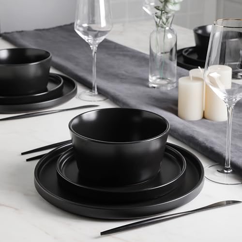 Celina Stoneware 32 Piece Modern Dinnerware Set (Dinnerware Set / Service For 8 / Matte Black)