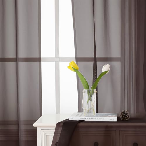 Chocolate Sheer Curtains 54 Inch Length 2 Panels (Chocolate / 42"W x 54"L (Pack of 2))