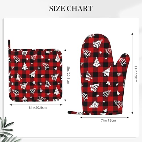 Red Gingham Plaid Christmas Tree Oven Mitts and Pot Holders Set (Red Black White)
