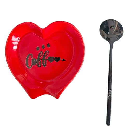 Heart shaped Coffee Spoon Rest (Red+black spoon)