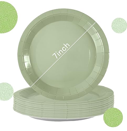 50 PCS Sage Green Paper Plates 7 Inch Disposable Plates Dessert Plates Sage Green Dinner Plates for Wedding Baby Shower Birthday Party Supplies (Sage Green / 7 INCH)
