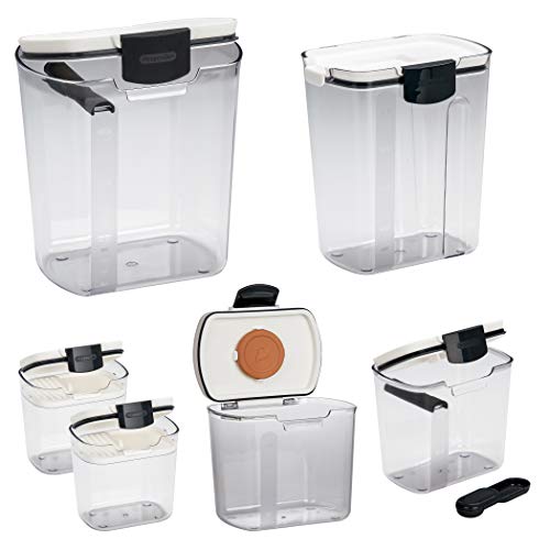 ProKeeper Baker's Airtight Kitchen Storage Canister Container Set for Flour (Black Latches / 6- Piece)