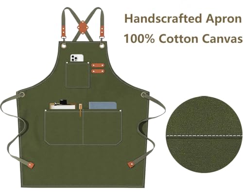 Chef Aprons for Men Women with Oversized Pockets (Army Green)