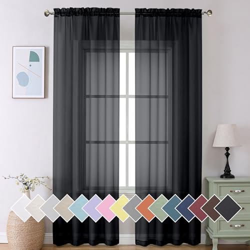 2 Panels Extra Long Sheer Window Curtains 120 Inches Length (40"W x 120"L (Pack of 2) / Black)