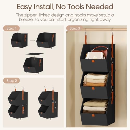 Collapsible Hanging Closet Organizer (Black / 3 shelves)
