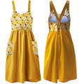 Cotton Linen Apron Cross Back Apron for Women with Pockets Pinafore Dress (Floral Yellow)