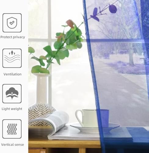 Solid Sheer Rod Pocket Curtain Voile Draperies 2 Panels White Beige Black Ivory Coffee 22 Inch Width 30 Inch Long 1 Pair for Kitchen Bedroom Children Living Room Yard (Blue Sapphire / 22"W x 30"L (Pack of 2))