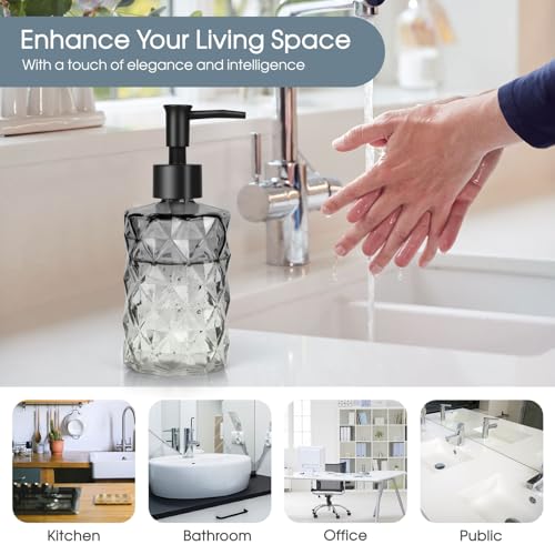 Glass Soap Dispenser with Plastic Pump (Plastic Pump / Diamond-gradient Grey)