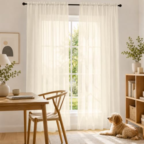 Extra Wide Sheer Cream Curtains 84 Inches Long 2 Panels (59"W x 84"L (Pack of 2) / Cream)