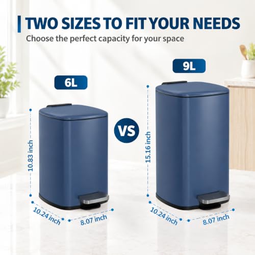 Bathroom Trash Can with Lid (Navy Blue / 2.4 gallons)